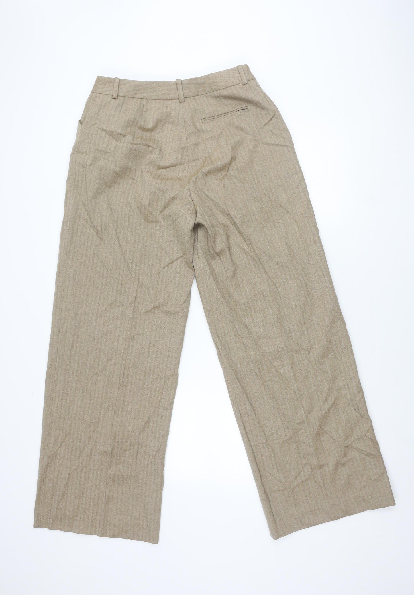 Charles Tyrwhitt Women's Beige Herringbone Wool Trousers - Size 16