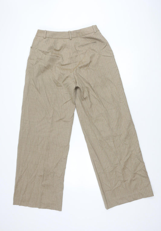 Charles Tyrwhitt Women's Beige Herringbone Wool Trousers - Size 16