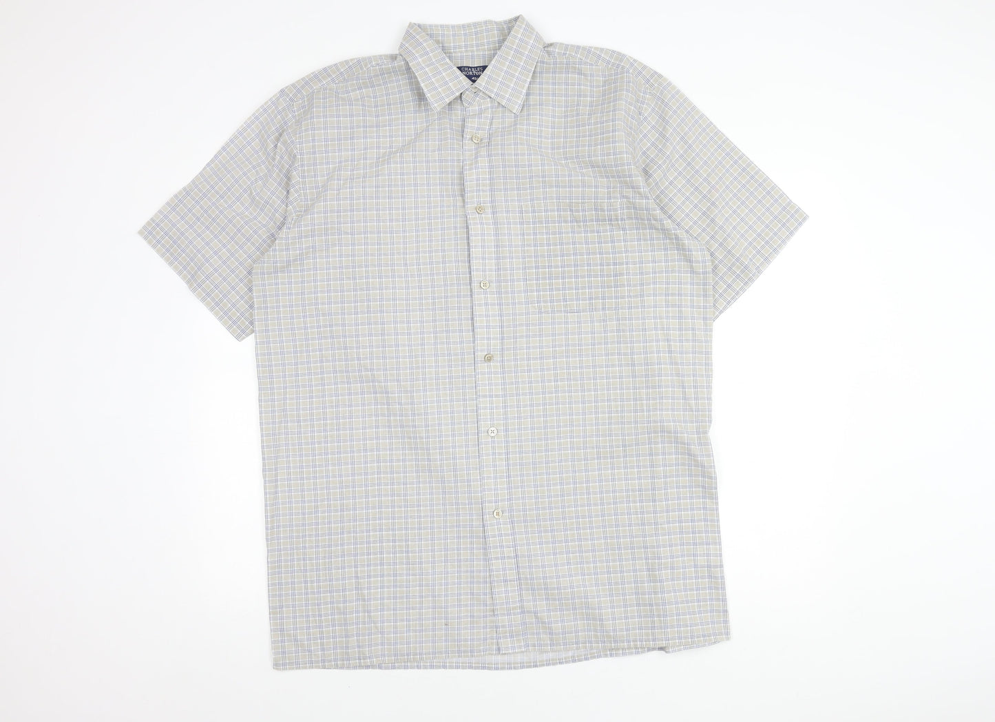 Charles Norton Men's Beige Check Button-Up Shirt XL