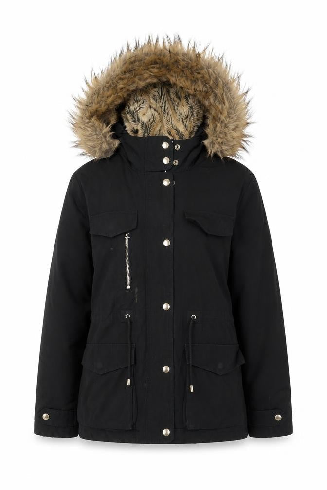 Topshop Women's Black Hooded Parka Jacket Size 10