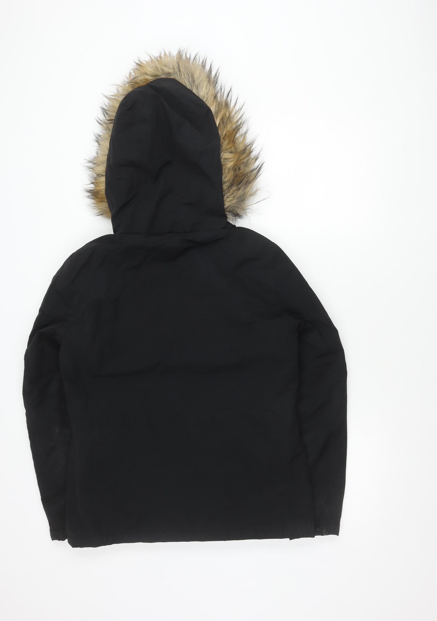 Topshop Women's Black Hooded Parka Jacket Size 10