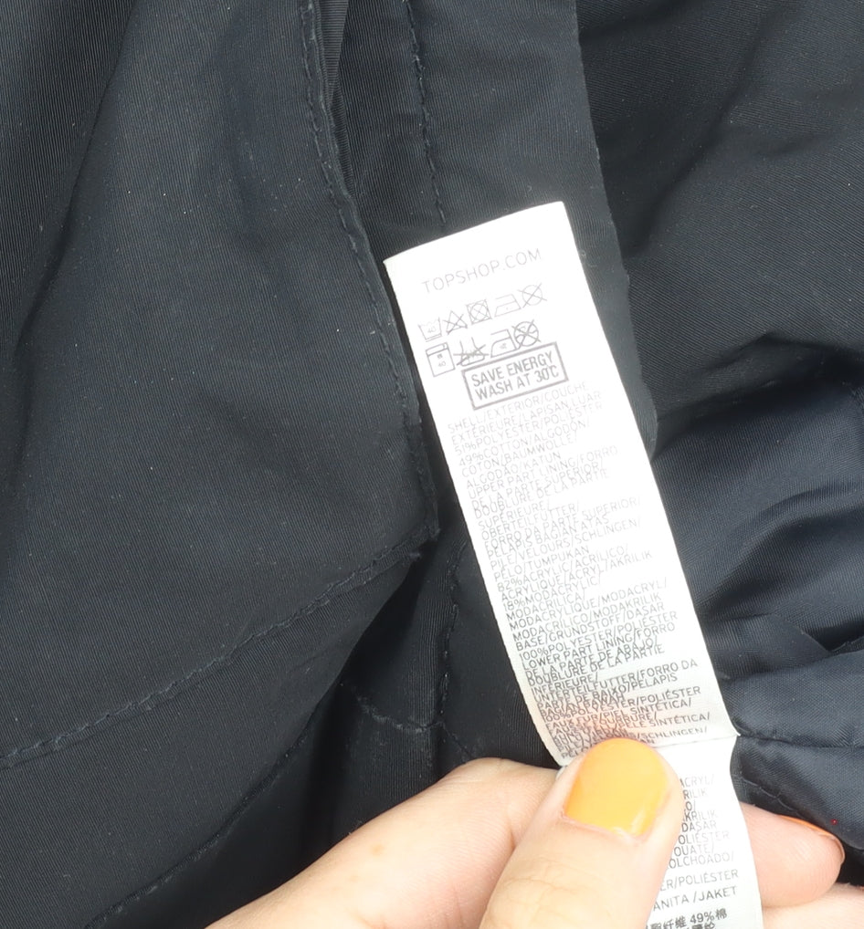 Topshop Women's Black Hooded Parka Jacket Size 10