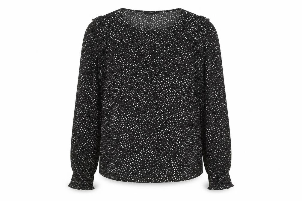 Front view of Next Women's Black Polka Dot Balloon Sleeve Top