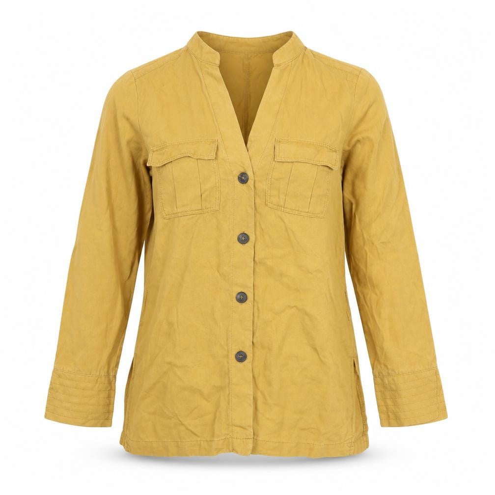 H&M Women's Yellow Button-Up Lyocell Shirt Size 8