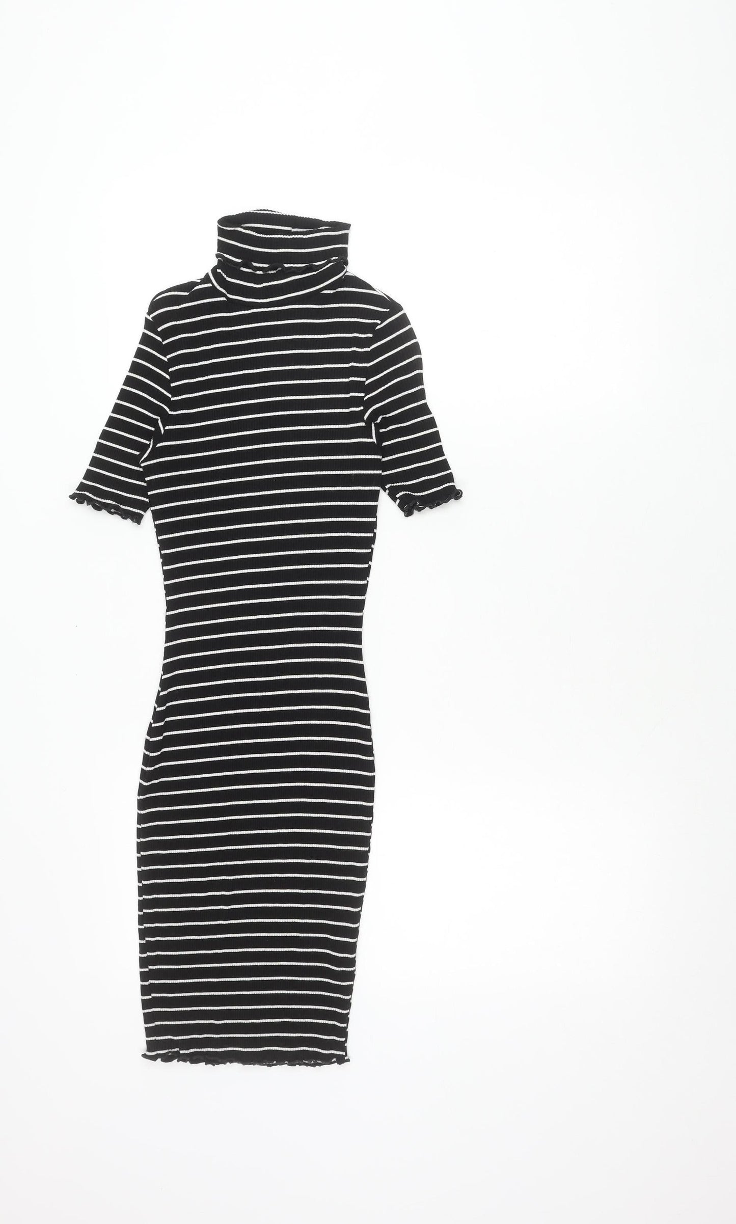 ASOS Women's Black Striped Midi Dress, Size 6, High Neck