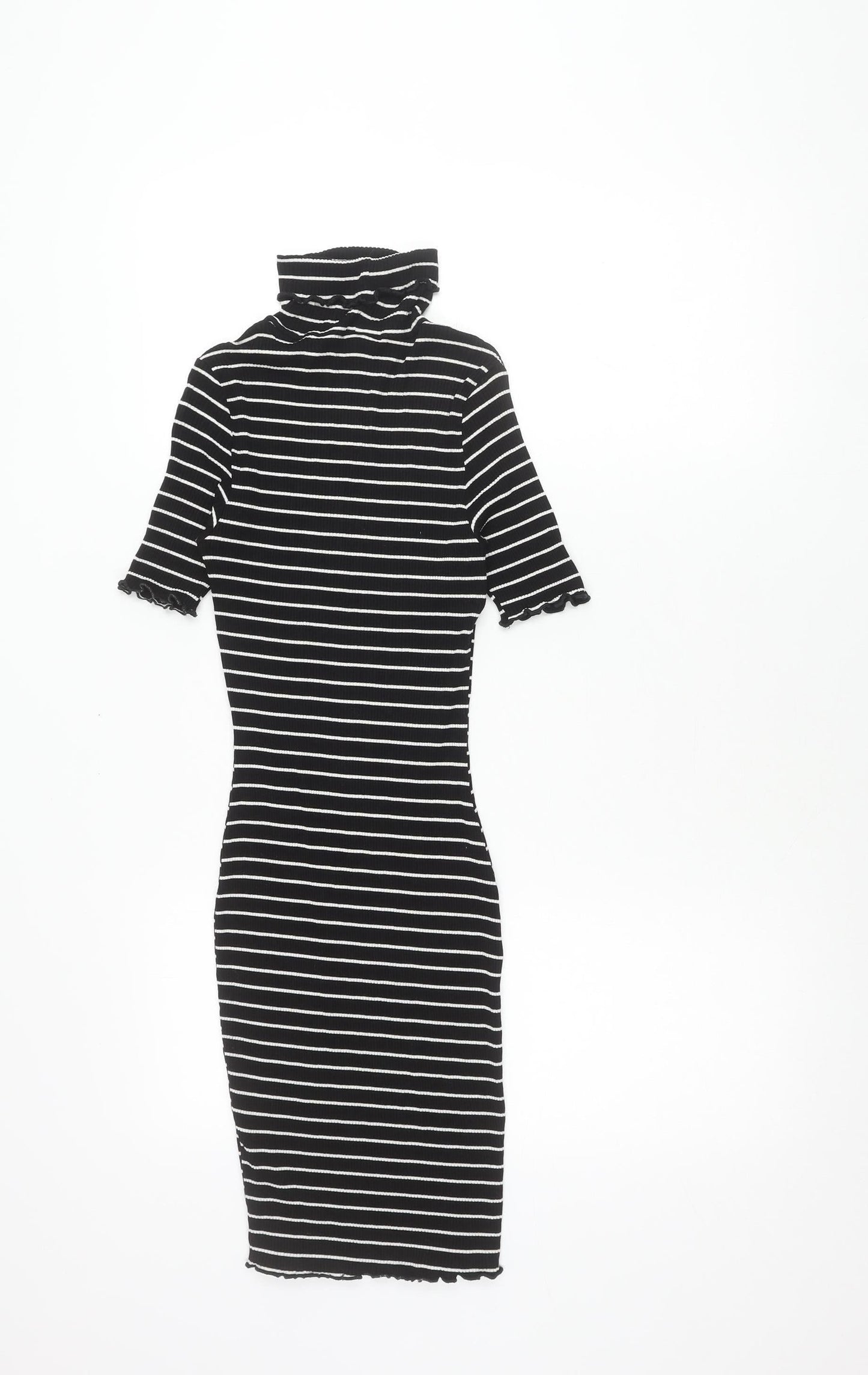 ASOS Women's Black Striped Midi Dress, Size 6, High Neck