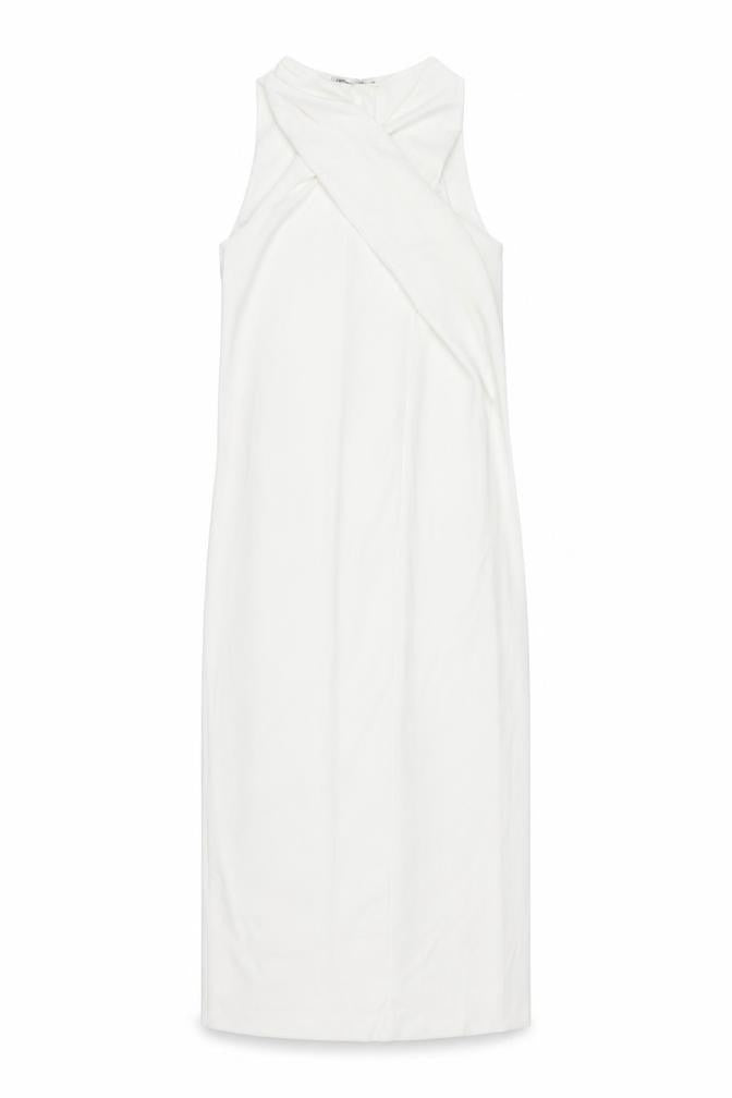 ZARA Women's Ivory Midi Sheath Dress, L, Party/Cocktail