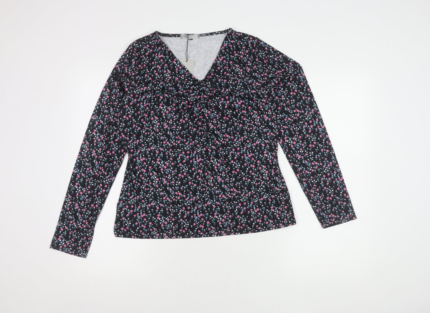 Oasis Women's Black Floral V-Neck Long Sleeve Top