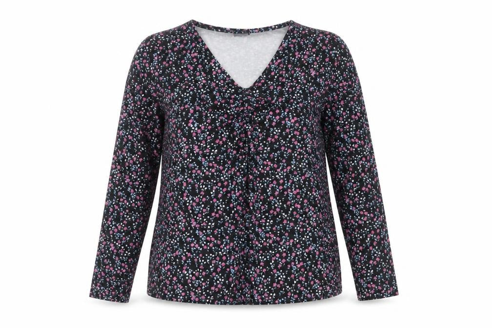 Oasis Women's Black Floral V-Neck Long Sleeve Top