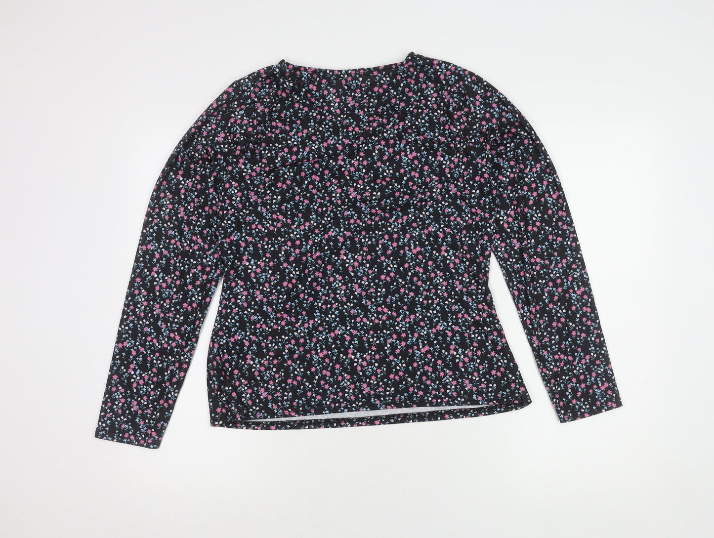 Oasis Women's Black Floral V-Neck Long Sleeve Top