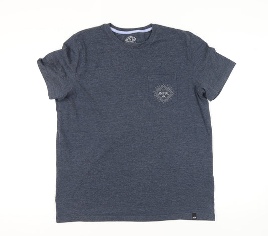 Animal Men's Blue T-Shirt, Size L, Short Sleeve, Crew Neck