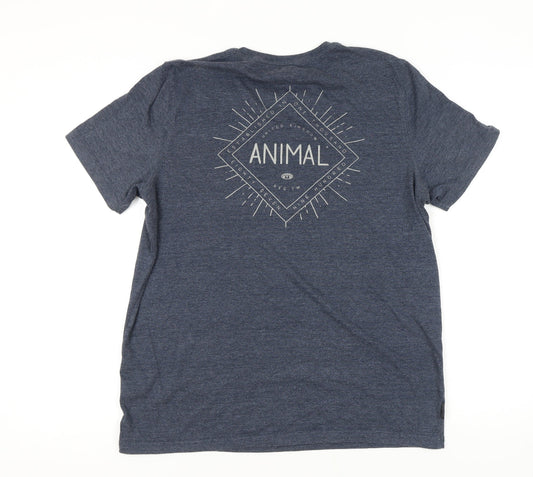 Animal Men's Blue T-Shirt, Size L, Short Sleeve, Crew Neck