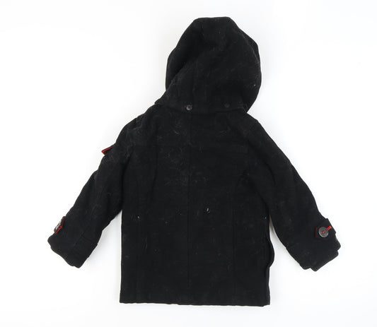 Baker Boys Black Pea Coat, 5 Years, Hooded, Double-Breasted