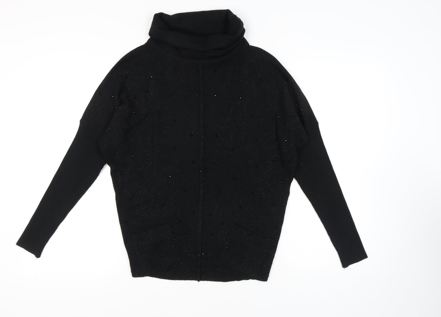 Bluoltre Women's Black Roll Neck Pullover Jumper - S