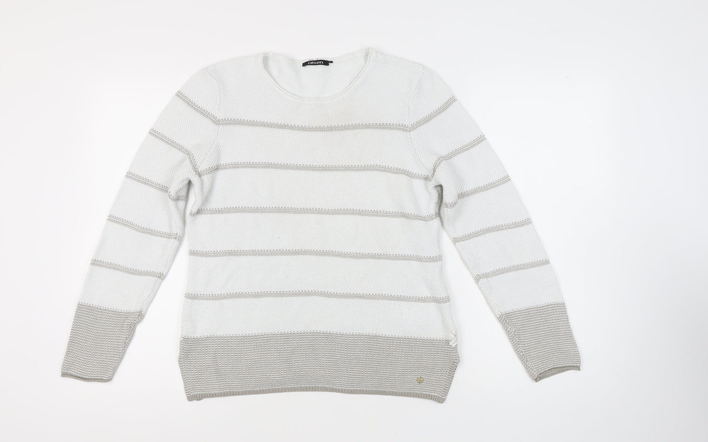 Olsen Women's White Striped Pullover Jumper Size 12