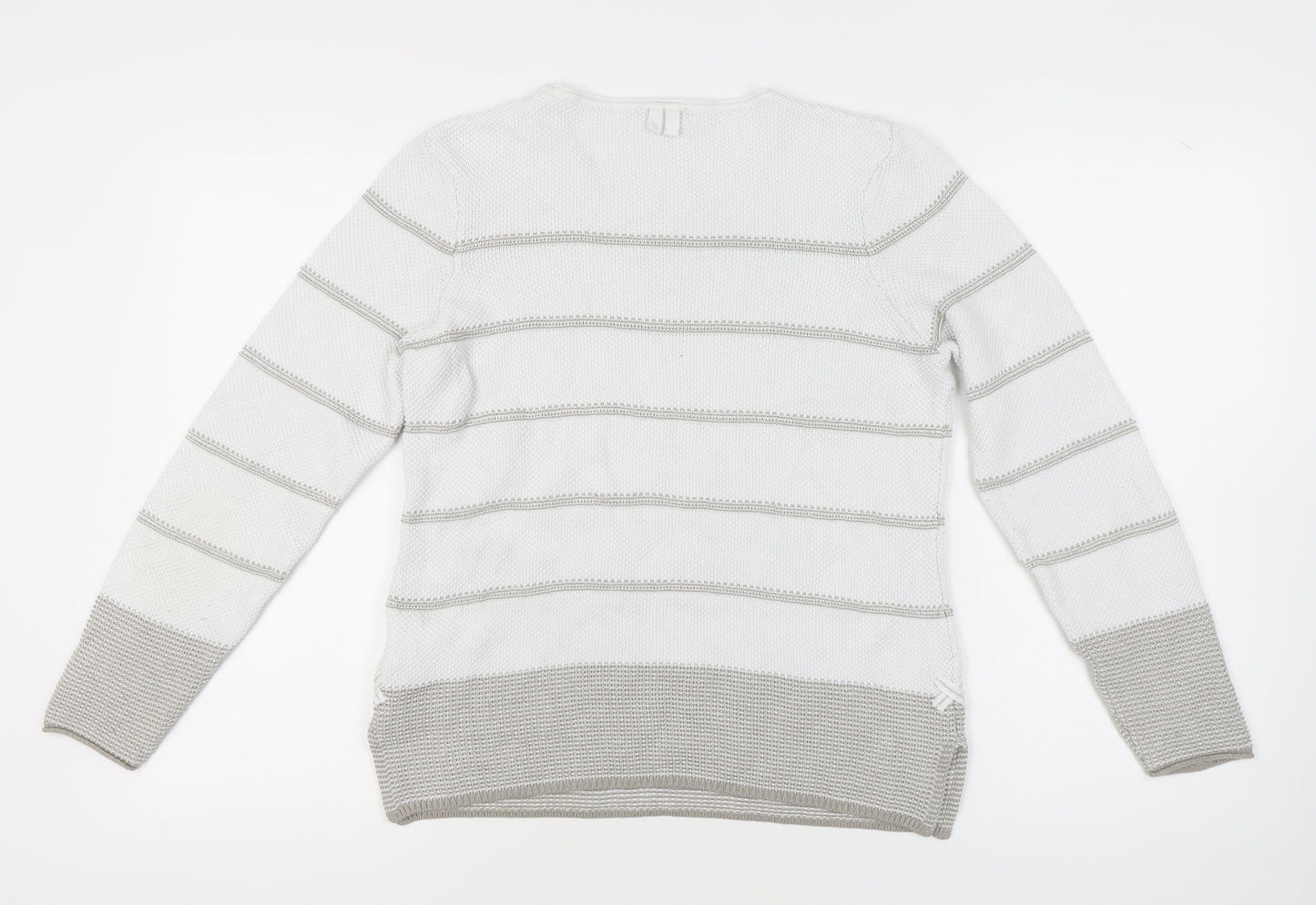Olsen Women's White Striped Pullover Jumper Size 12