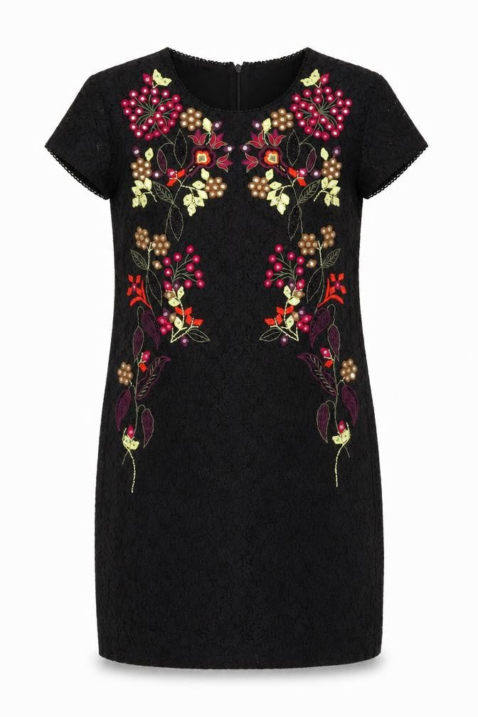 Front view of French Connection Women's Black Floral Sheath Dress, size 6