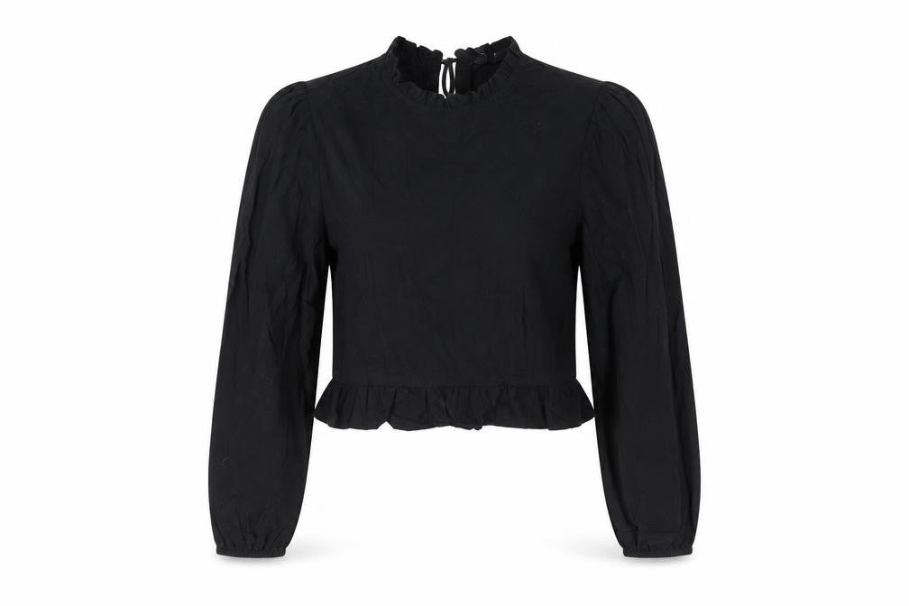 H&M Women's Black Cropped Blouse, Size M, Casual Style