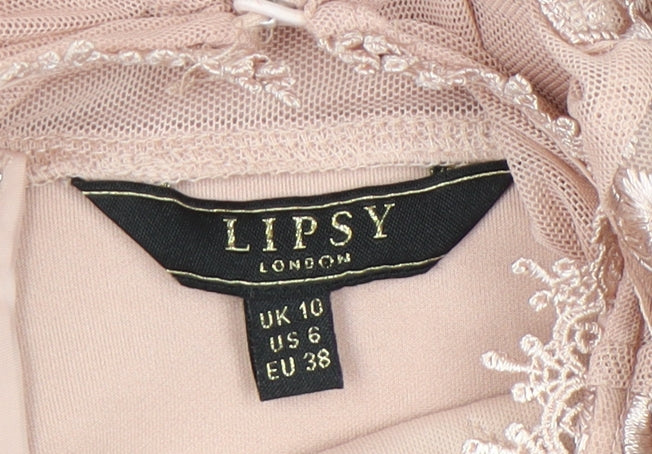 Lipsy Women's Beige Lace Pencil Dress, Size 10, Perfect for Events