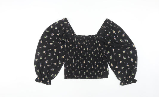Vero Moda Women's Black Floral Cropped Blouse - Medium