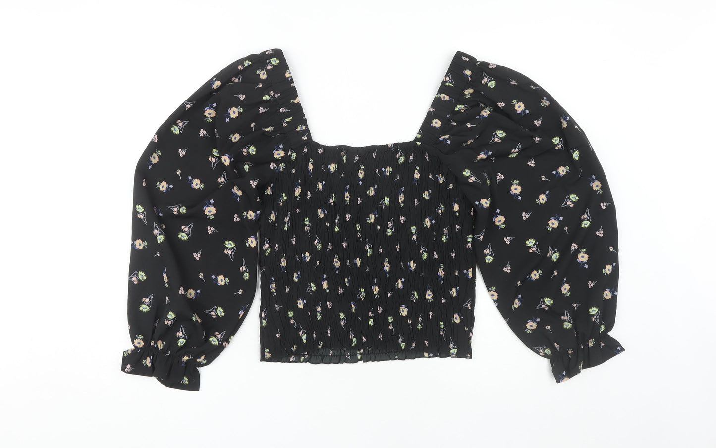 Vero Moda Women's Black Floral Cropped Blouse - Medium