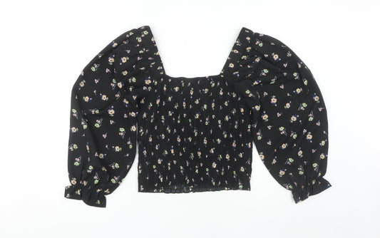 Vero Moda Women's Black Floral Cropped Blouse - Medium