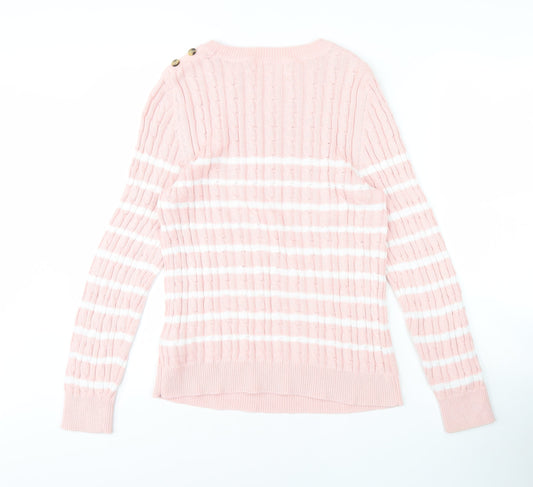Superdry Pink Striped Women's Cotton Pullover Jumper