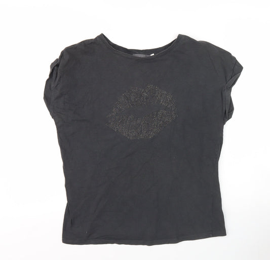 Mint Velvet Women’s Black Rhinestone T-Shirt, Size M
