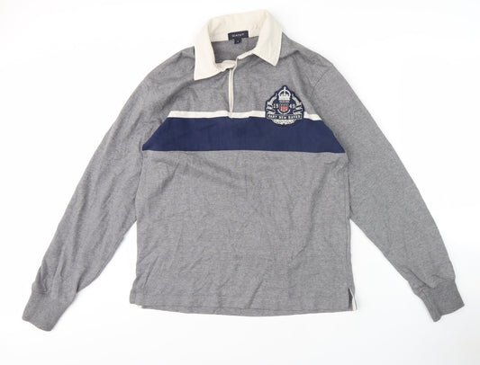 Gant Men's Grey Long Sleeve Polo Shirt, Size S