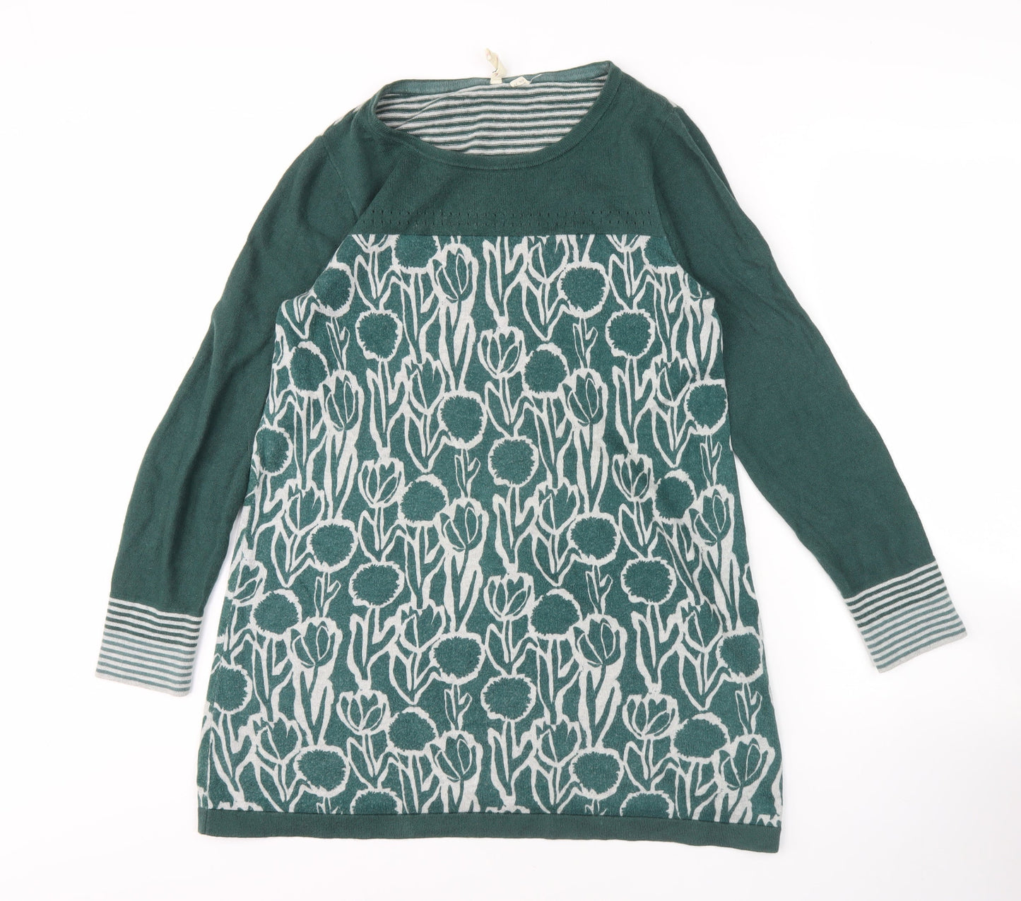 White Stuff Women’s Green Floral Knit Pullover Size 10
