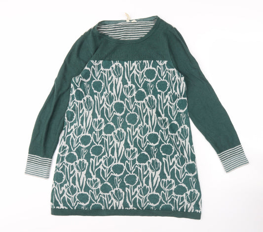 White Stuff Women’s Green Floral Knit Pullover Size 10