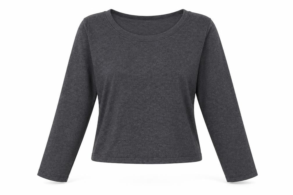 Zara Women's Grey Round Neck Long Sleeve T-Shirt