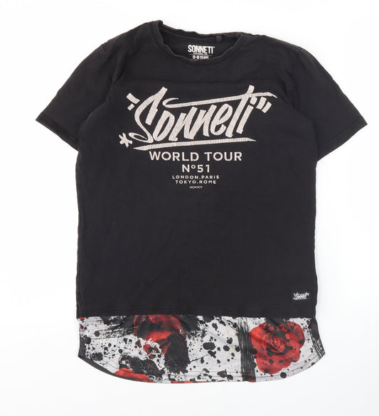 Sonneti Boys Black Graphic T-Shirt 13-14 Yrs - Short Sleeve, Logo