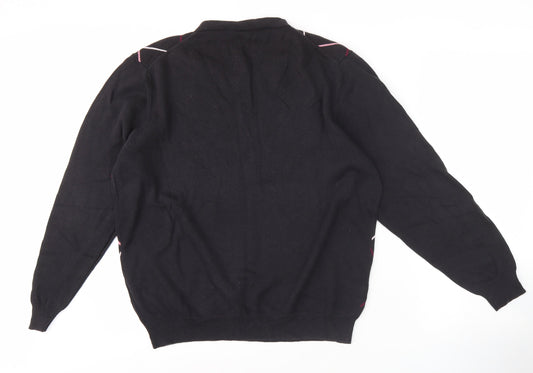 La Vie Men's Black Argyle V-Neck Pullover, L
