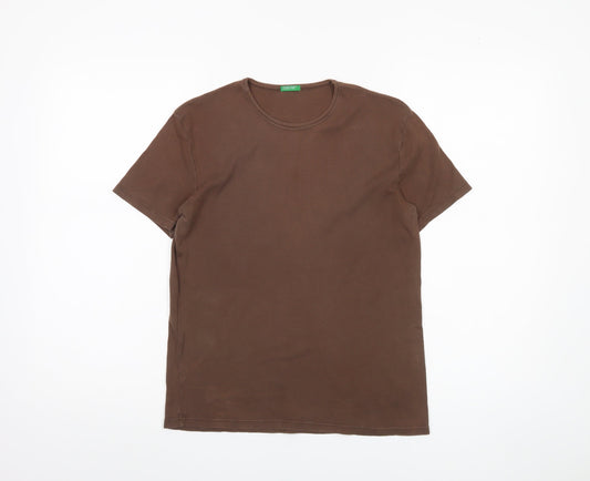 Benetton Unisex Brown Cotton T-Shirt L Casual