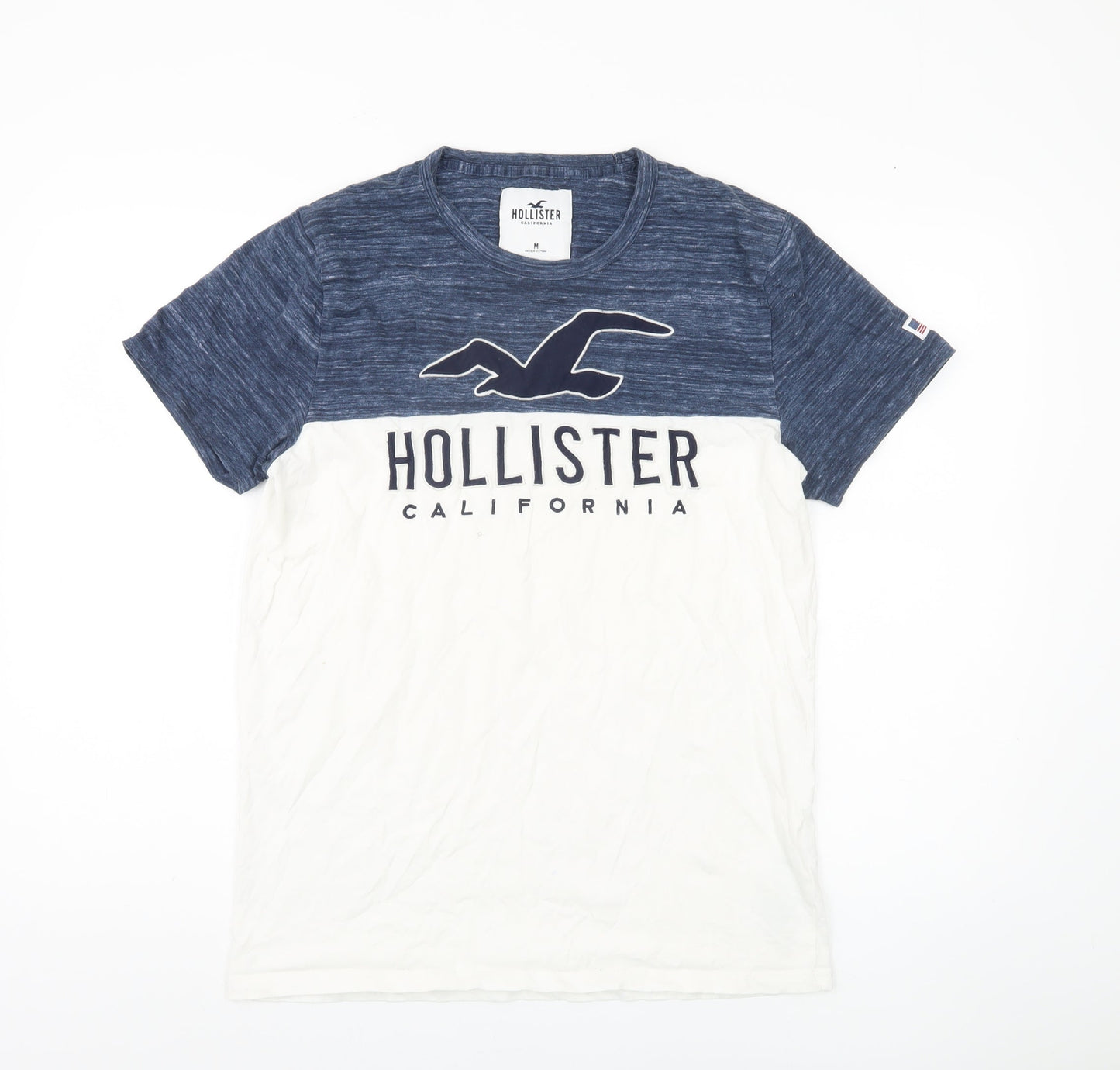 Hollister Men's Blue White Colourblock T-Shirt M