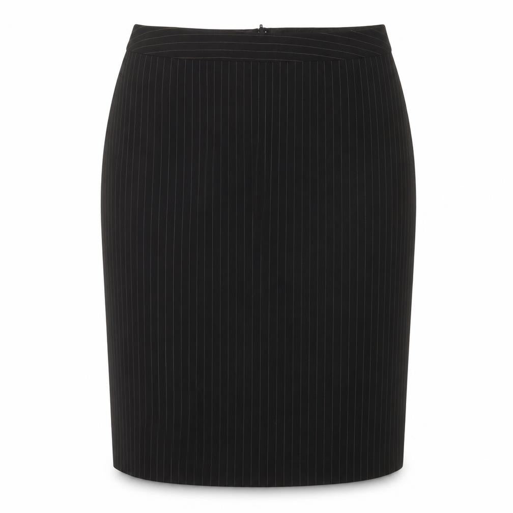 Front view of Sara Woman Black Pinstriped Pencil Skirt, size 16