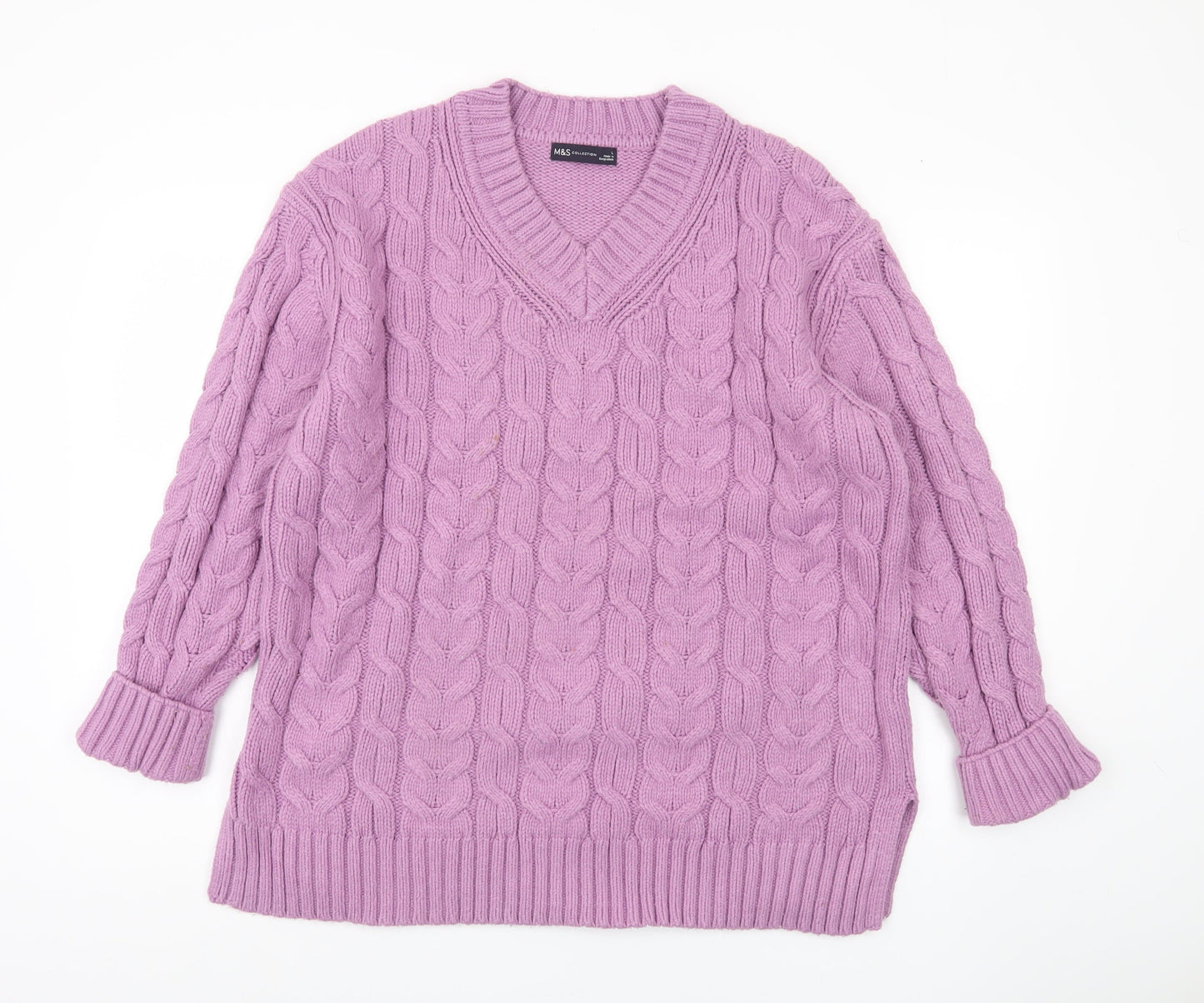 Marks and Spencer Women's Purple Cable-Knit Pullover L