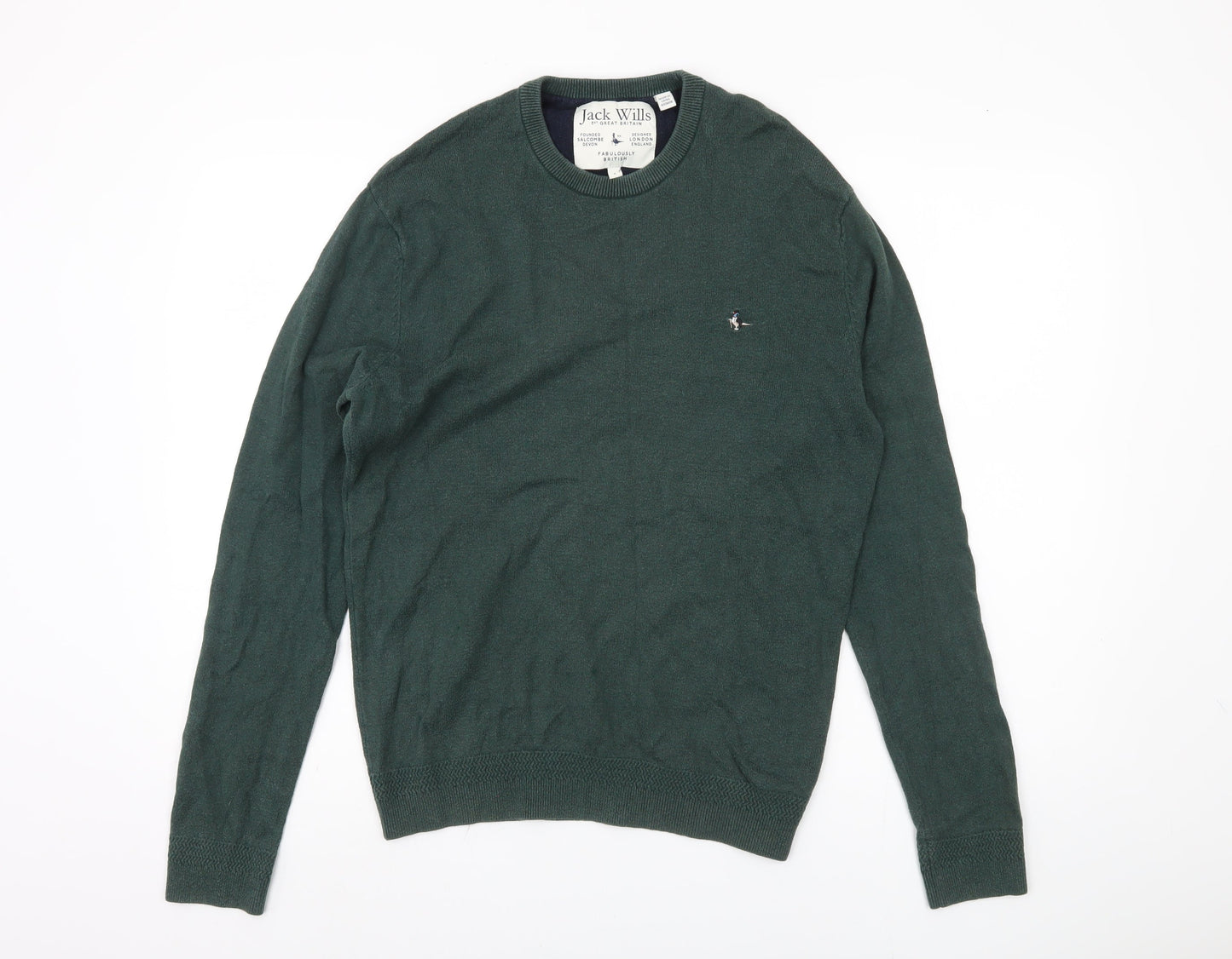 Jack Wills Men's Green Pullover Jumper - Size S