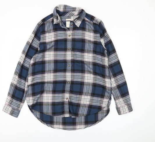 American Eagle Women's Blue Plaid Button-Up Shirt M