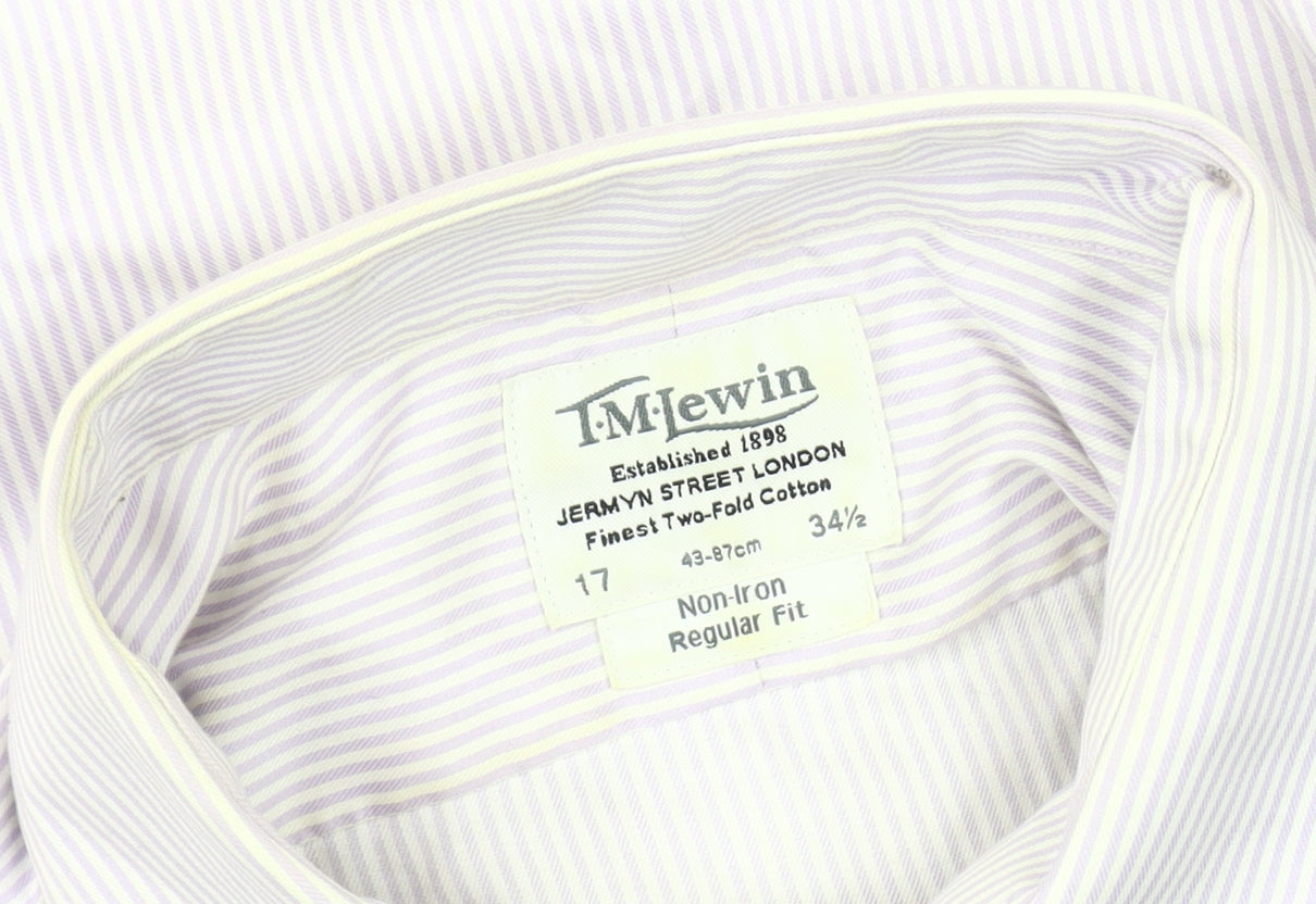 T.M. Lewin Men's White Striped Dress Shirt, L