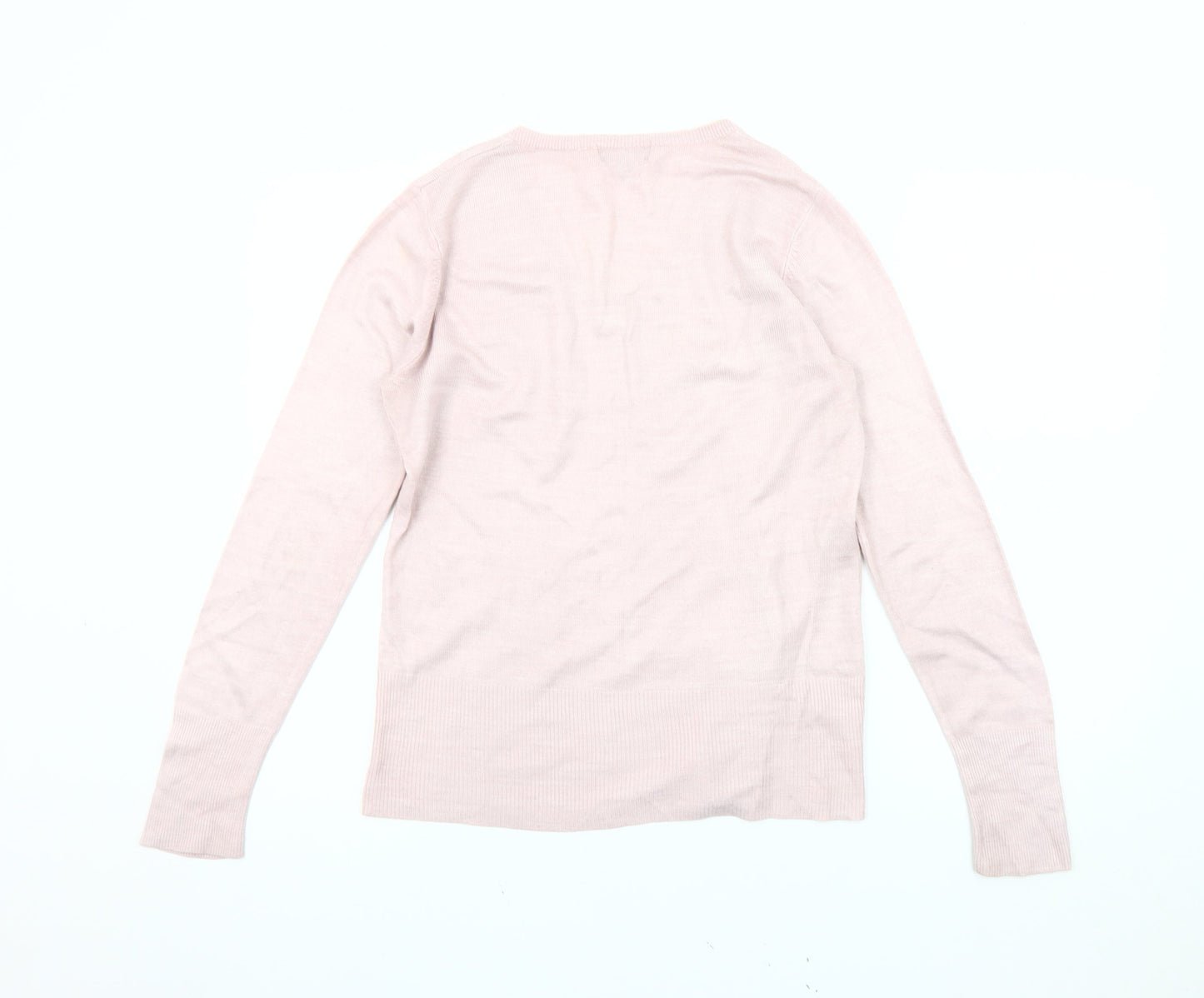 Debenhams Women's Pink V-Neck Cotton Jumper, Size 10