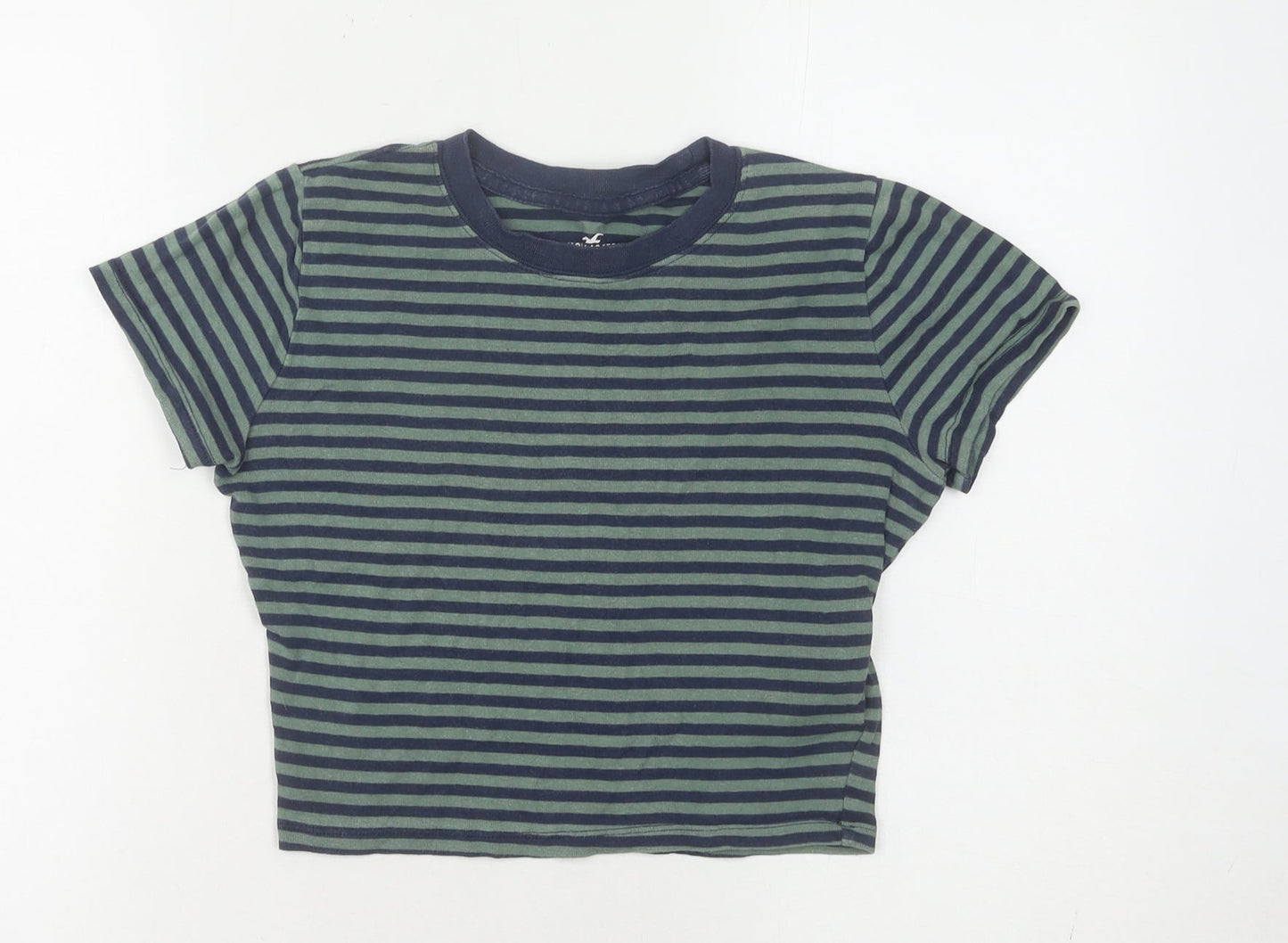 Hollister Women's Multicoloured Striped Cropped Tee