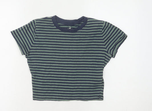 Hollister Women's Multicoloured Striped Cropped Tee
