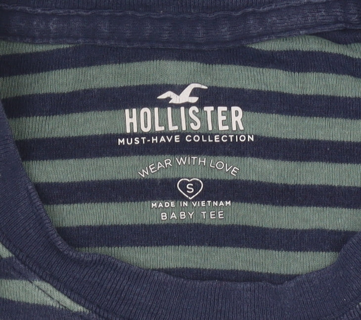 Hollister Women's Multicoloured Striped Cropped Tee