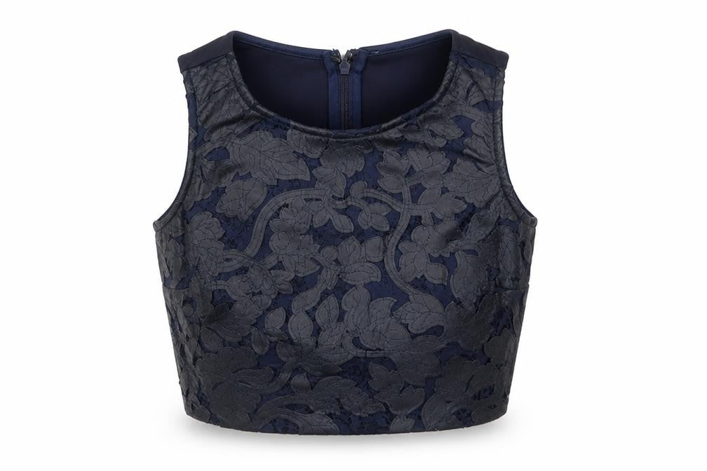 Lipsy London Women's Blue Cropped Lace Blouse