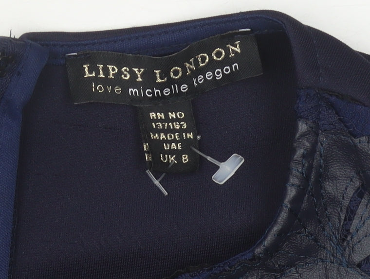 Lipsy London Women's Blue Cropped Lace Blouse