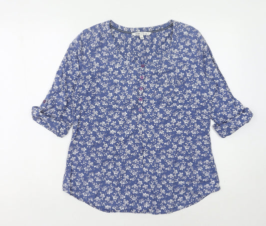 Fat Face Women's Blue Floral 3/4 Sleeve Blouse Size 10
