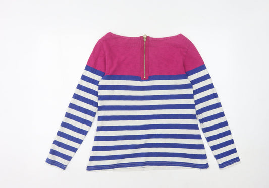 Joules Women's Pink Blue Striped Long Sleeve T-Shirt, Size 8