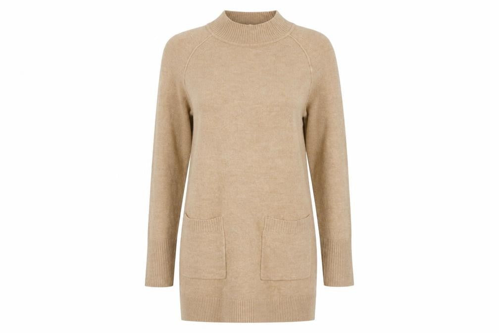 Front view of Principles Women's Beige Long Sleeve Shift Dress, size 10